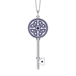 Sapphire Celtic Knot Platinum plated Silver Key Pendant