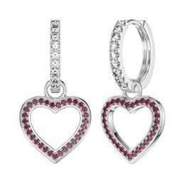 Ruby Heart Platinum plated Silver Interchangeable Hoop Drop Set