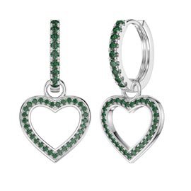 Emerald Heart Platinum Plated Interchangeable Emerald Hoop Drop Set