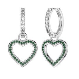 Emerald Heart Platinum plated Silver Interchangeable Earring Hoop Drop Set