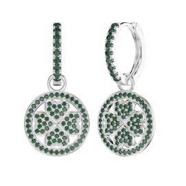 Emerald Clover Platinum plated Silver Interchangeable Emerald Hoop Drop Set