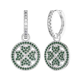 Emerald Clover Platinum plated Silver Interchangeable Hoop Drop Set