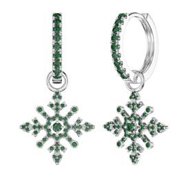 Emerald Snowflake Platinum plated Silver Interchangeable Emerald Hoop Drop Set