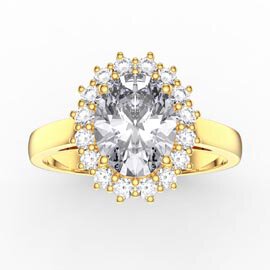 3ct Oval Moissanite Lab Grown Diamond Halo 10K Yellow Gold Proposal Diana Ring