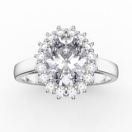 3ct Oval Moissanite Lab Grown Diamond Halo Platinum Engagement Diana Ring