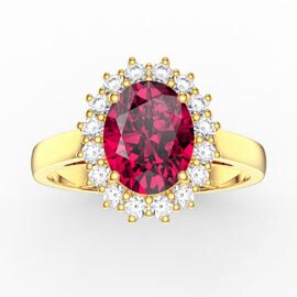 3ct Ruby Oval Moissanite Halo 18K Yellow Gold Engagement Diana Ring