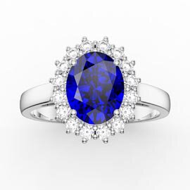3ct Sapphire Oval Moissanite Halo 18K White Gold Engagement Diana Ring