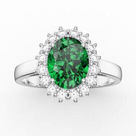 3ct Emerald Oval Moissanite Halo Platinum plated Silver Promise Diana Ring