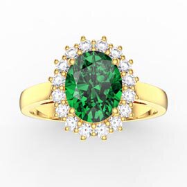 3ct Emerald Oval Lab Grown Diamond Halo 10K Yellow Gold Proposal Diana Ring