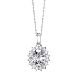 3ct Eternity White Sapphire Platinum plated Silver Moissanite Halo Oval Pendant