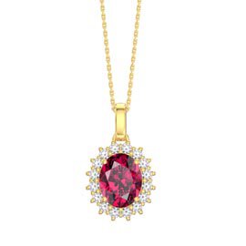 3ct Eternity Ruby 18K Yellow Gold Moissanite Halo Oval Pendant