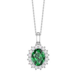 3ct Eternity Emerald 18K White Gold Lab Grown Diamond Halo Oval Pendant