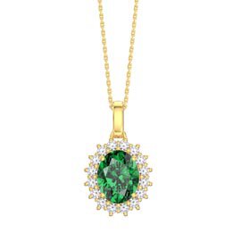 3ct Eternity Emerald 18K Yellow Gold Lab Grown Diamond Halo Oval Pendant