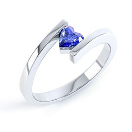 Combinations Blue Sapphire Heart Stacking Silver Ring
