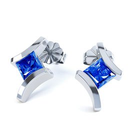 Combinations Blue Sapphire Square Rhodium plated Silver Earrings