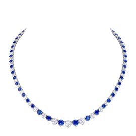 Sapphire and Diamond 18K White Gold Eternity Tennis Necklace