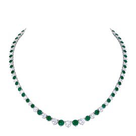Eternity Emerald CZ Rhodium plated Silver Tennis Necklace