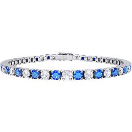 Eternity 10ct Blue Sapphire and Diamond 18K White Gold Tennis Bracelet
