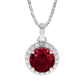 Eternity 1ct Ruby Halo Platinum plated Silver Pendant