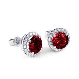 Eternity 2ct Ruby Moissanite Halo Platinum plated Silver Stud Earrings