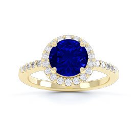 Eternity 1ct Sapphire Diamond Halo 18K Yellow Gold Engagement Ring