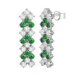 Eternity Three Row Emerald and Diamond CZ Silver Drop Earrings