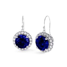 Eternity 2ct Sapphire and Diamond Halo 18K White Gold Drop Earrings