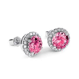 Halo 2ct Pink Sapphire 18K White Gold Moissanite Halo Stud Earrings