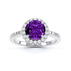 1ct Amethyst and Diamond Halo 18K White Gold Engagement Ring