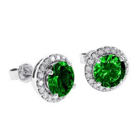 Halo 2ct Chrome Diopside 10K White Gold Stud Earrings