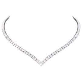 Princess Diamond CZ Rhodium plated Silver Tennis Necklace
