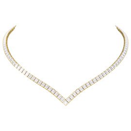 Princess Diamond CZ 18K Gold plated Silver Tennis Necklace
