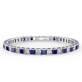 Princess Sapphire Platinum plated Silver Tennis Bracelet