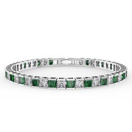 Princess Emerald CZ Rhodium plated Silver Tennis Bracelet