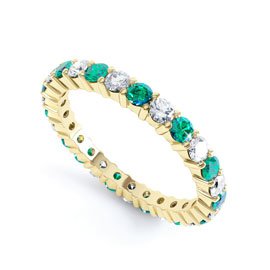 Promise Emerald and Diamond 18K Yellow Gold Full Eternity Ring 2.5mm Band
