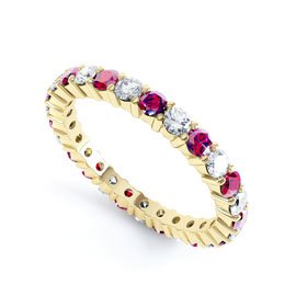 Promise Ruby and Moissanite 18K Yellow Gold Full Eternity Ring 2.5mm Band
