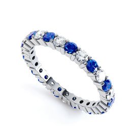 Promise Sapphire Platinum plated Silver Full Eternity Ring 2.5mm Band