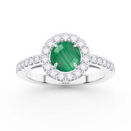 Malachite 18K White Gold Diamond Halo Engagement Ring