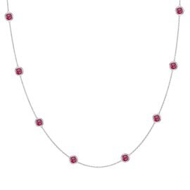 Ruby By the Yard Platinum plated Silver Necklace