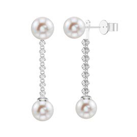 Fusion Pearl Platinum Plated Silver Round Stud and Drop Earrings Set