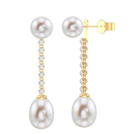 Fusion Pearl 18ct Gold Vermeil Stud and Moissanite Drop Earrings Set