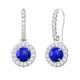 Lapis and Diamond Halo 18K White Gold Pave Drop Earrings