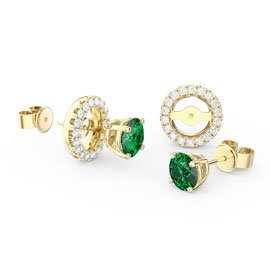 Fusion Emerald and Diamonds 18K Gold Earrings Halo Jacket Set