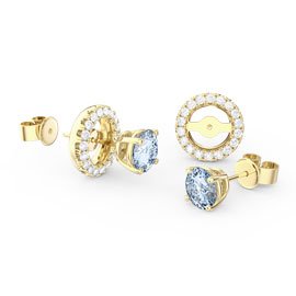 Fusion Aquamarine and Diamonds 18K Gold Stud Earrings and Diamond Halo Jacket Set
