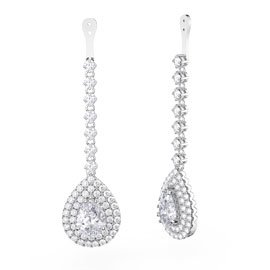 Fusion White Sapphire Pear Halo Platinum plated Silver Earring Drops