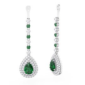 Fusion Emerald and Diamond Pear Halo 18K White Gold Earrings Drops