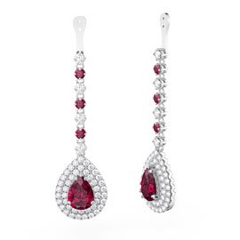 Fusion Ruby and Diamond Pear Halo 18K White Gold Earrings Drops