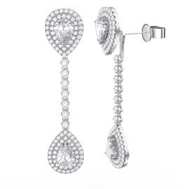 Fusion 4.62ct Diamond 18K White Gold Stud and Pear Halo Drop Earrings Set