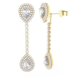 Fusion 4.62ct Diamond Pear Halo 18K Yellow Gold Stud and Drop Earrings Set