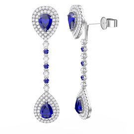 Fusion Sapphire and Diamond Pear Halo 18K White Gold Stud and Drop Earrings Set